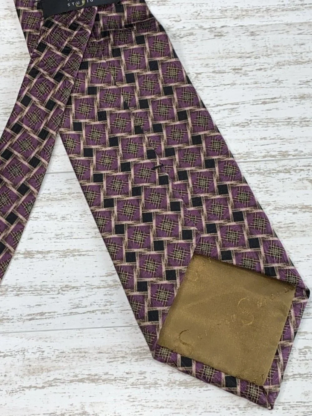Robert Talbott Plum Black 100% Silk Lattice Woven Vintage Tie 4” Wide